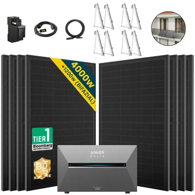 Produktbild von ALLDREI  Balkonkraftwerke  mit Speicher Anker Solix Solarbank 3 E2700 Pro,Komplettset mit 8x500W Bifazialer Solarpanel & Smarten Zähler