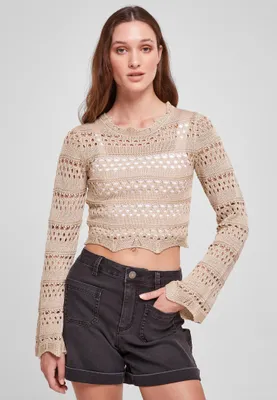 Immagine prodotto di Urban Classics - Donna Maglione cropped in maglia all'uncinetto softseagrass - M