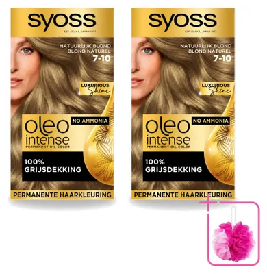 Immagine prodotto di 2 confezioni di tinta permanente per capelli Syoss Oleo Intense 7-10, colorazione biondo naturale, confezione risparmio, 2 pezzi