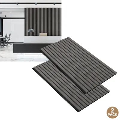 Zdjęcie produktu dla LZQ Panele akustyczne zestaw 2 paneli ściennych z forniru drewnianego 120 x 60 cm Panele ścienne z lameli z możliwością dostosowania Drewniane panele akustyczne do salonu, studia, biura, czarny dąb