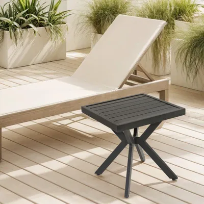 Produktbild von Beistelltisch – Quadratischer Tisch für Innen- und Außenbereich – Aluminium – Wetterbeständig – Dunkelbraun – Kompakt