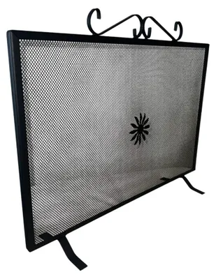 Zdjęcie produktu dla Osłona przeciwiskrowa z czarnego kwadratowego żelaza z dekoracją do kominka – 60 x 50 cm (wysokość)