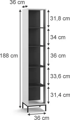 Produktbild von Bücherregal Vicco Eliza Weiß 36 x 188 cm mit 5 Fächern, Model 56442