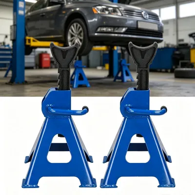 Immagine prodotto di 3 t cavalletti di supporto per sollevare auto - Set di 2 sollevatori idraulici - Altezza da 29 a 43 cm - Sistema di bloccaggio di sicurezza - Acciaio - Blu