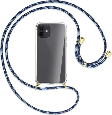 Produktbild von Handykette Backcover-Schutzhülle mit Band (Metall goldfarben) für Apple iPhone 12, 12 Pro - Blautöne