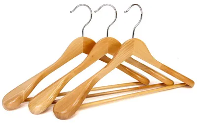 Holzkleiderbügel 5er-Set mit Antirutschstange, Natur