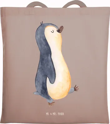Produktbild von Mr. & Mrs. Panda Tote Bag Pinguin marschieren - Braun Pastell - Geschenk, Familie, Shopping Tasche, Jutebeutel, Stolz, Schwester, Laptoptasche, Schultasche, Spazieren