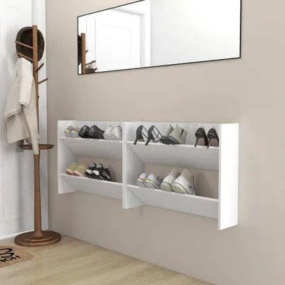 Produktbild von CLORIS Wand-Schuhschränke 2 Stk. Weiß 80x18x60 cm Holzwerkstoff, 17,5 kg