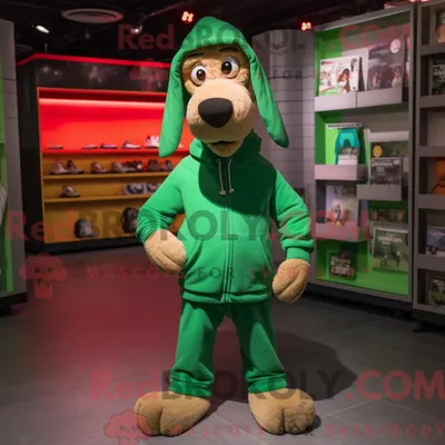 Produktbild von Maskottchenkostüm REDBROKOLY Grüner Hund mit Sweatshirt und Mütze