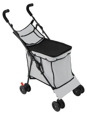 Immagine prodotto di Passeggino per cani e gatti - Carrello pieghevole in metallo per animali domestici - Portata: 70 kg - 43x60x94 cm - Con cestino portaoggetti - Grigio