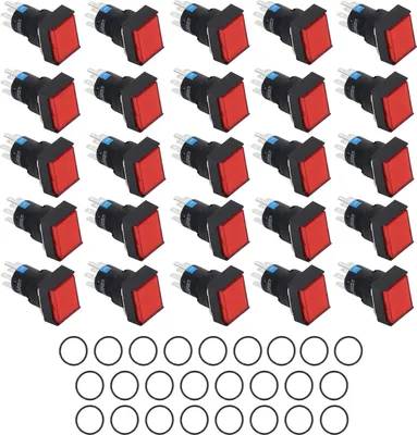 Image de 25 boutons-poussoirs avec voyant lumineux, autobloquants, durables, adaptés à un usage industriel, pour armoires électriques, 24 V