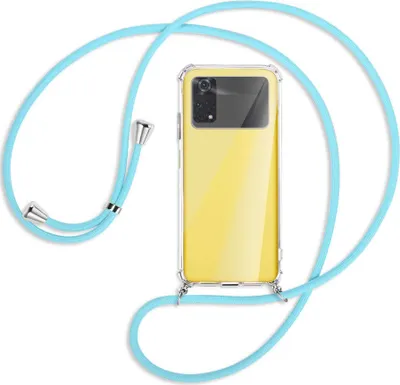 Produktbild von Handykette Backcover-Schutzhülle mit Band (Metall silberfarben) für Xiaomi Poco M4 Pro 4G - himmelblau