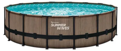Obrázek produktu pro Summer Waves Elite Frame Pool nadzemní bazén kulatý kompletní set teakový vzhled hnědý Ø 488x122 cm