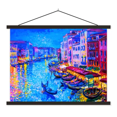 Produktbild von MuchoWow® Textilposter Malerei - Italien - Boot - Wasser - Architektur 150x113 cm mit schwarzem Rahmen - Wohnzimmer