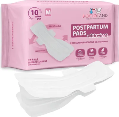 Zdjęcie produktu dla Podpaski poporodowe ze skrzydełkami wysokochłonne 10 szt. / Bocioland