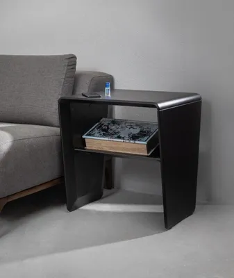 Image de Table de nuit noire élégante Chambre à coucher Meuble de chevet en bois