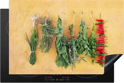 Produktbild von KitchenYeah© Herdabdeckplatte Mediterrane Kräuter , 81x52cm, Küche Deko, Glaskeramikkochfeld Herdabdeckung, Abdeckplatte fùr Kochfeld