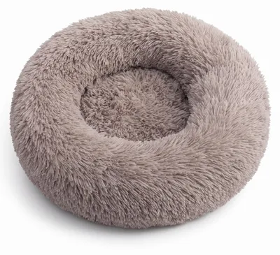 Produktbild von IvoQ Hundebett Rund Ø 60 cm – Fluffy Donut-Hundebett mit hohem weichem Rand – Beige – Für kleine Hunde und Katzen, KI-generiertes Bild