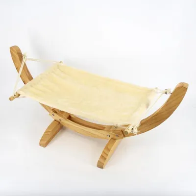 Productafbeelding van Dieren Hangmat - Katten Lounger - Ontspannen Rusten - Houten Frame - 75 cm - Beige Pluche