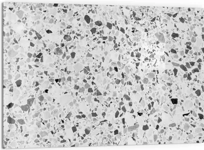 Produktbild von DEQORI Küchenrückwand Glas 60x40 cm 'Grauer Terrazzo' Spritzschutz Bad Rückwand Küche