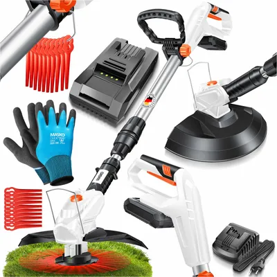 Image de Coupe-bordures sans fil MASKO® avec batterie Li-ion 20 V, batterie 2,0 Ah et chargeur, coupe-bordures à moteur avec diamètre de coupe de 26 cm, angle de coupe de 180°, manche télescopique et poignée supplémentaire, avec 20 lames en plastique