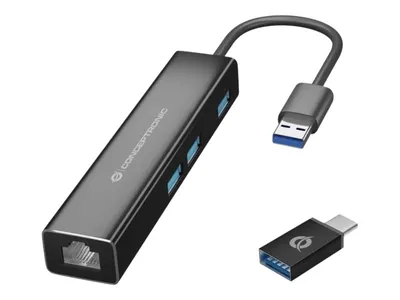 Obrázok produktu pre Conceptronic DONN07BA - Hub - 3 x SuperSpeed USB 3.0 + 1 x 10/100/1000