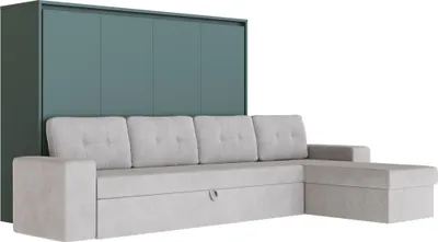 Produktbild von Schrankbett M2 Horizontal 140x200  mit Ecksofa Sandgrau Steingrün