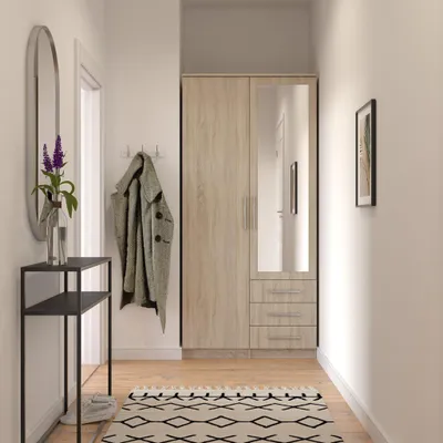 Produktbild von Drehtürenschrank Kleiderschrank Schrank mit Spiegel 100 cm Sonoma/Sonoma - Szantal 1D