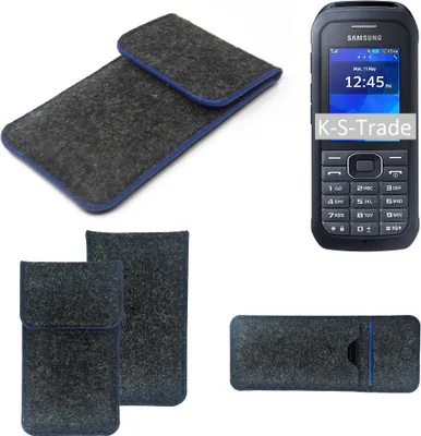 Produktbild von K-S-Trade Handy-Hülle Schutz-Hülle kompatibel mit Samsung Xcover 550 Filztasche Pouch Tasche Case Sleeve Filzhülle dunkelgrau, blauer Rand