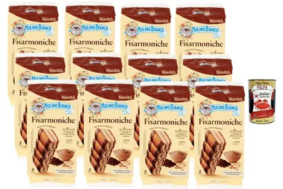 Produktbild von Mulino Bianco Fisarmoniche Kekse mit Kakao-Malzcreme 12x264g Familienvorrat ohne Palmöl weicher Frühstückskuchen + Italian Gourmet polpa