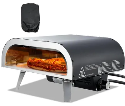 Pizzaofen, Gas, 30 cm, mit Pizzastein, klappbare Beine, schwarz