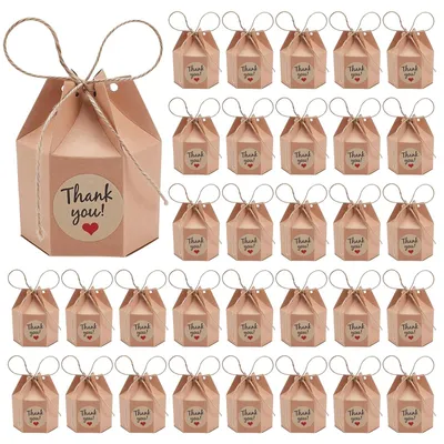 Produktbild von Solidchoice – Set mit 150 sechseckigen Geschenkboxen aus Kraftpapier mit Kordel