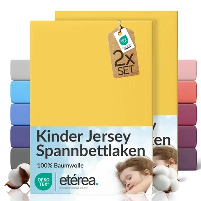 Produktbild von 2er Set Jersey Spannbettlaken 60x120cm - 70x140cm - 100% BAUMWOLLE - Bettlaken Spannbetttuch 60x120cm - 70x140cm - Gelb