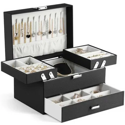 Produktbild von Große Schmuckaufbewahrungsbox mit Schubladen für Ringe und Ohrringe