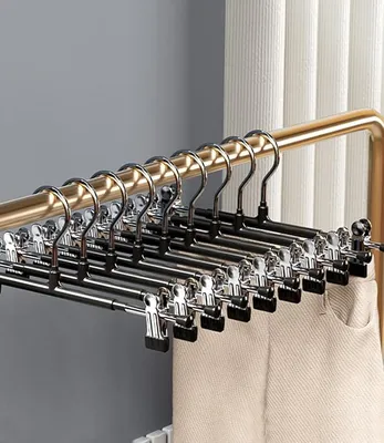 Produktbild von PolkaHome® Set von 10 Metall-Hosenbügeln mit Clips, 30 cm, 360° drehbar, platzsparend, rutschfest für Hosen, Röcke und Kleidung