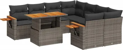 Produktbild von vidaXL 9-tlg. Garten-Sofagarnitur mit Kissen Grau Poly Rattan