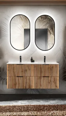 Produktbild von Design Badmöbel Set XILO 120 cm mit Doppelwaschbecken LED Soft-Close Waschtisch Spiegel