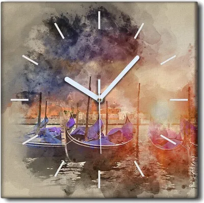 Produktbild von Coloray Uhr auf Leinwand 30x30 cm Wand Uhr Dekoration Wohnzimmer Segeltuch weiße Zeiger -Meeresschiff Landschaft.