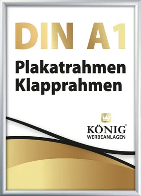 A product image for a DIN A1 poster frame, featuring text and a logo.
