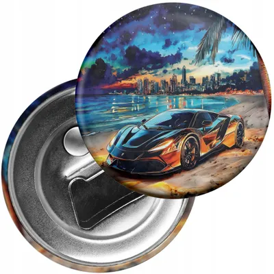 Produktbild von Kühlschrankmagnet mit Flaschenöffner - Autos Super Autos Strand Stadt Nacht