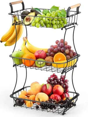 Immagine prodotto di Portafrutta in metallo nero a 3 ripiani per la cucina o l'ufficio