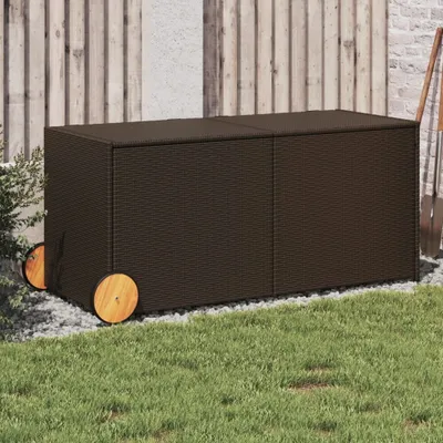 Produktbild von Design Gartentruhe mit Rollen Braun 283L Poly Rattan, Gartenboxen 2024 Neu