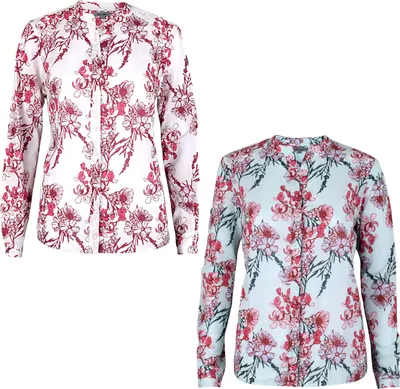 Produktbild von GIN TONIC Damen Bluse mit Knopfleiste und Kragen, Größe:L, Farbe:Pink Flower Mint