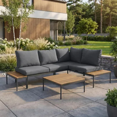 Produktbild von BEAUTYSOFA | LIVORNO Gartenlounge Ecksofa Dunkelgrau – Modulares Lounge Set mit Couchtisch & Beistelltisch, Gartenmöbel Set, Outdoor Lounge