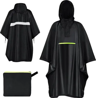Produktbild von Wasserdichter Fahrrad-Regenponcho mit Kapuze für Erwachsene – Schwarz, Uni, wiederverwendbar – ideal für Wandern, Camping, Radfahren, Angeln