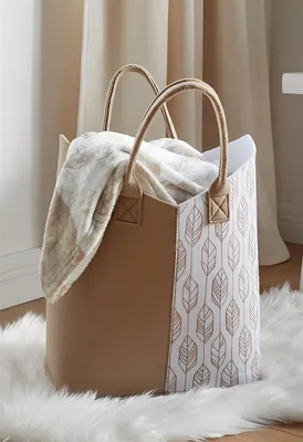 Produktbild von Shopper "Beige-Weiß" aus Filz, große Einkaufstasche, Filztasche, Tasche, Tragetasche