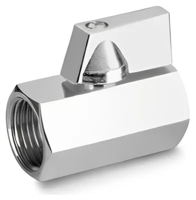 Zdjęcie produktu dla Mini zawór kulowy wykonany z mosiądzu, chromowany, z chromowanym uchwytem, gwint wewnętrzny 1/2" x gwint wewnętrzny 1/2"