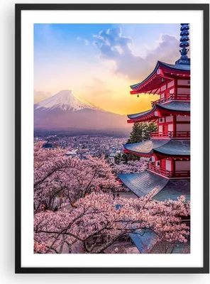 Produktbild von Gerahmtes Poster - Schwarzer Rahmen - Fuji Choreito Pagode - 50x70 cm - Wand Bild - Wanddeko - Wandbilder - Kunstposter - Wandposter - Bilderrahmen - Bilder - Kunstdruck - P2BPA50x70-4547