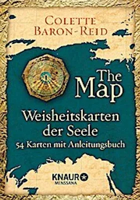 The image is the cover of a book or deck of cards titled 'The Map Weisheitskarten der Seele'. It features a stylized map background with a circular emblem in the center and text indicating the title and author.