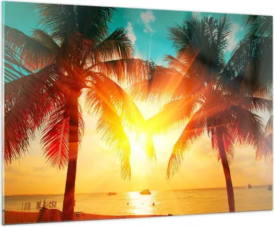 Produktbild von Bilder auf glas - Meer Palme Wasser - 100x70cm - Glasbilder - Wandbilder - Kunstdruck - zum Aufhängen bereit - Wanddekoration aus Glas - Glas Bilder - Wandbild auf Glas - Einteilig - GAA100x70-4018